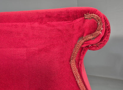 Vintage Antique Scroll End Settee Ball Claw Feet Red Velour 1900s EB7920 V2SS14