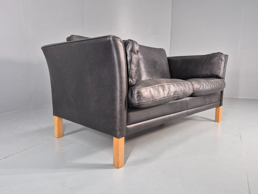 Vintage 2 Seat Sofa Danish Black Leather Mid Century Retro 1980s  EB10482 M2SS1