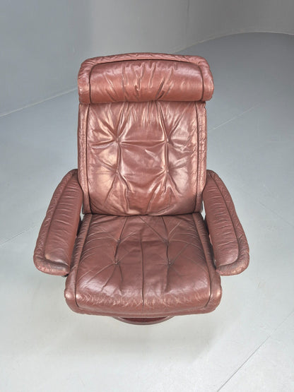 Brown Leather Ekorness Stressless Swivel Reclining Chair Vintage EB9279 MSWI - UKDK FURNITURE