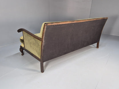 Antique Danish Baroque Style 3 Seat Sofa Green Moquette Carved Wood EB9636 V3SS - UKDK FURNITURE