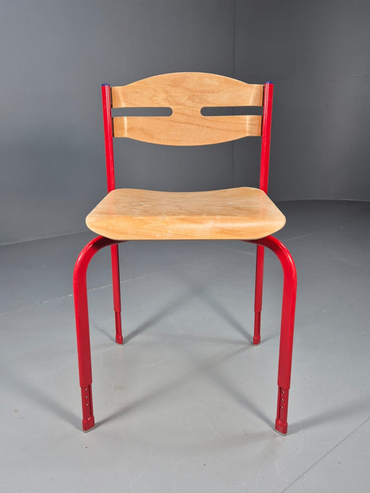 Vintage Danish Industrial Chair Red Frame Plywood Seat Retro EB9478 MSTA - UKDK FURNITURE