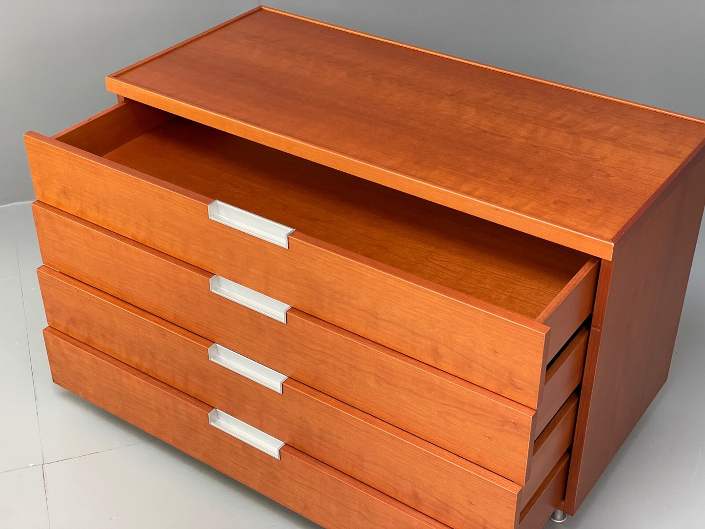 Vintage Cherry Chest Of Drawers Aluminium Details 1980s Design EB9809 MWOO - UKDK FURNITURE