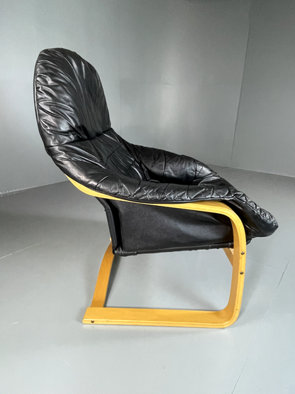 Danish Leather Bentwood Chair Vintage Vinyl Retro MCM EB5814 MBEN4