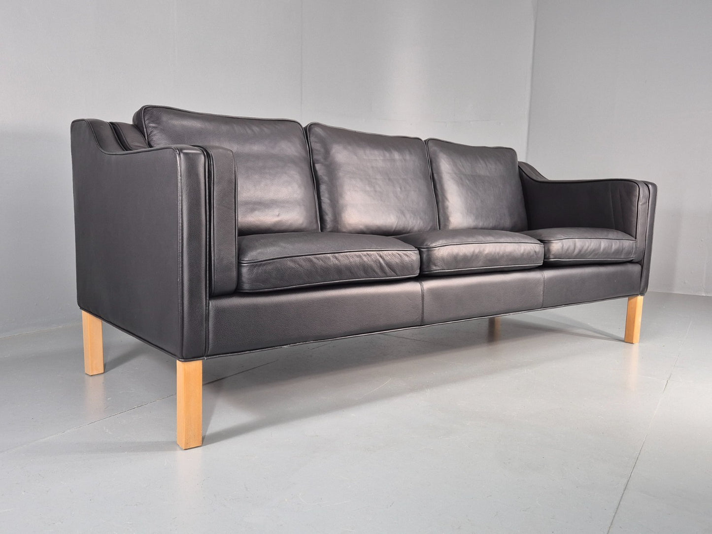 Vintage 3 Seater Sofa Danish Black Leather Mid Century Retro 1980s  EB10469 M3SS1