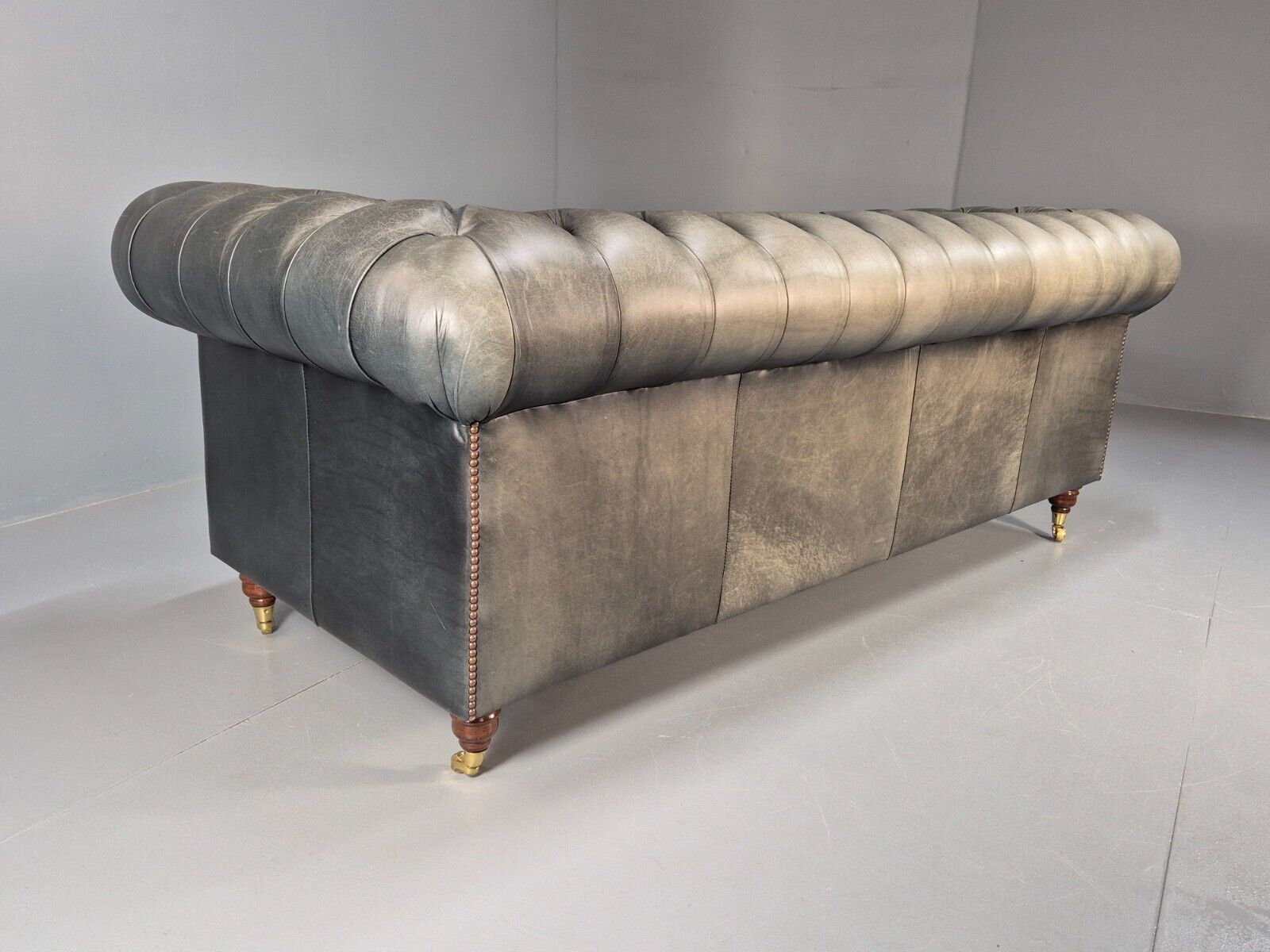 A Vintage Chesterfield Faded Black Leather 3 Seat Quality Build EB9161 VCHE - UKDK FURNITURE