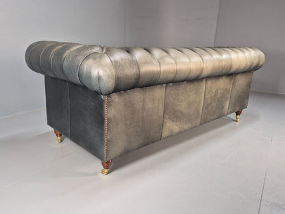 A Vintage Chesterfield Faded Black Leather 3 Seat Quality Build EB9161 VCHE - UKDK FURNITURE