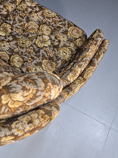 Vintage Danish 2 Seat Sofa Brown Yellow Floral Curved Form Retro MCM EB8949 M2SS - UKDK FURNITURE