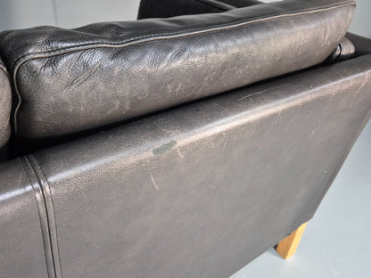 2 Seat Sofa Vintage Danish Black Leather 1970s Retro MId Century EB10112 M2SS15
