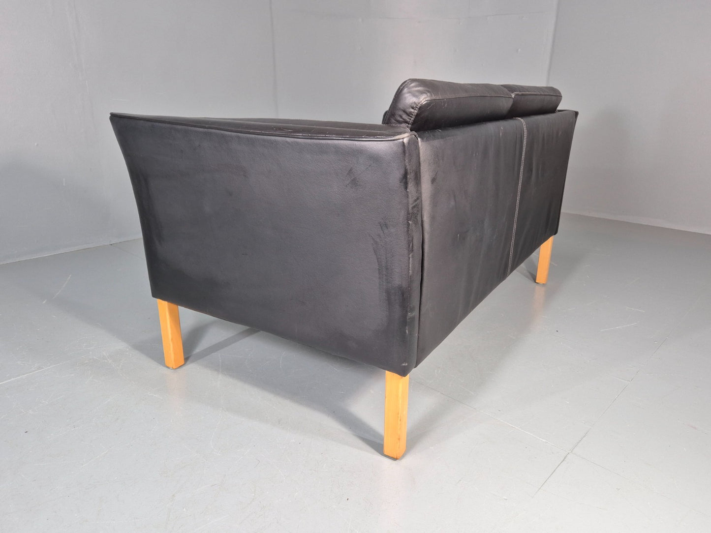 Vintage 2 Seater Settee Danish Retro Black leather and Vinyl EB11640  M2SS17