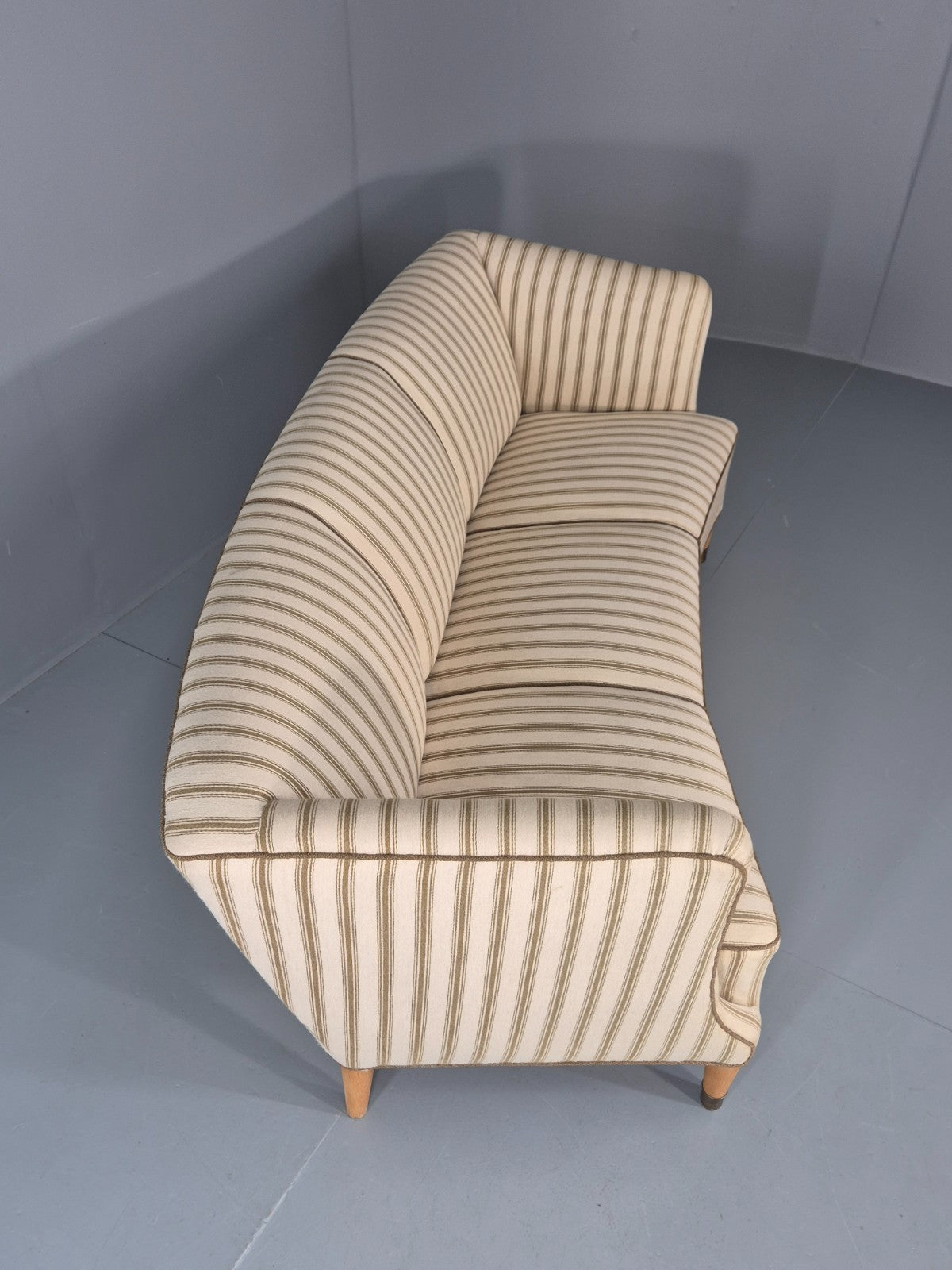 Three Seater Art Deco Curved Sofa 1930s Vintage Cream Green Wool  EB10799 V3SS10