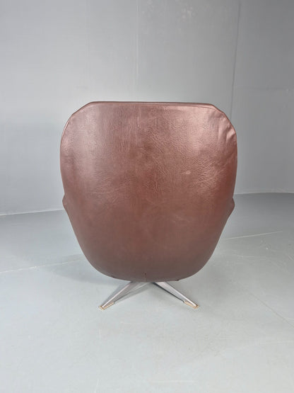 Retro Swivel Bucket Chair 1970s Denmark Brown Vinyl Mid Century EB11415 MSWI6