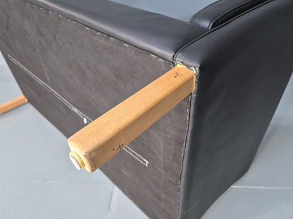 Vintage Danish 2 Seat Sofa Black Leather 1980s Retro MCM EB8536 M2SS - UKDK FURNITURE