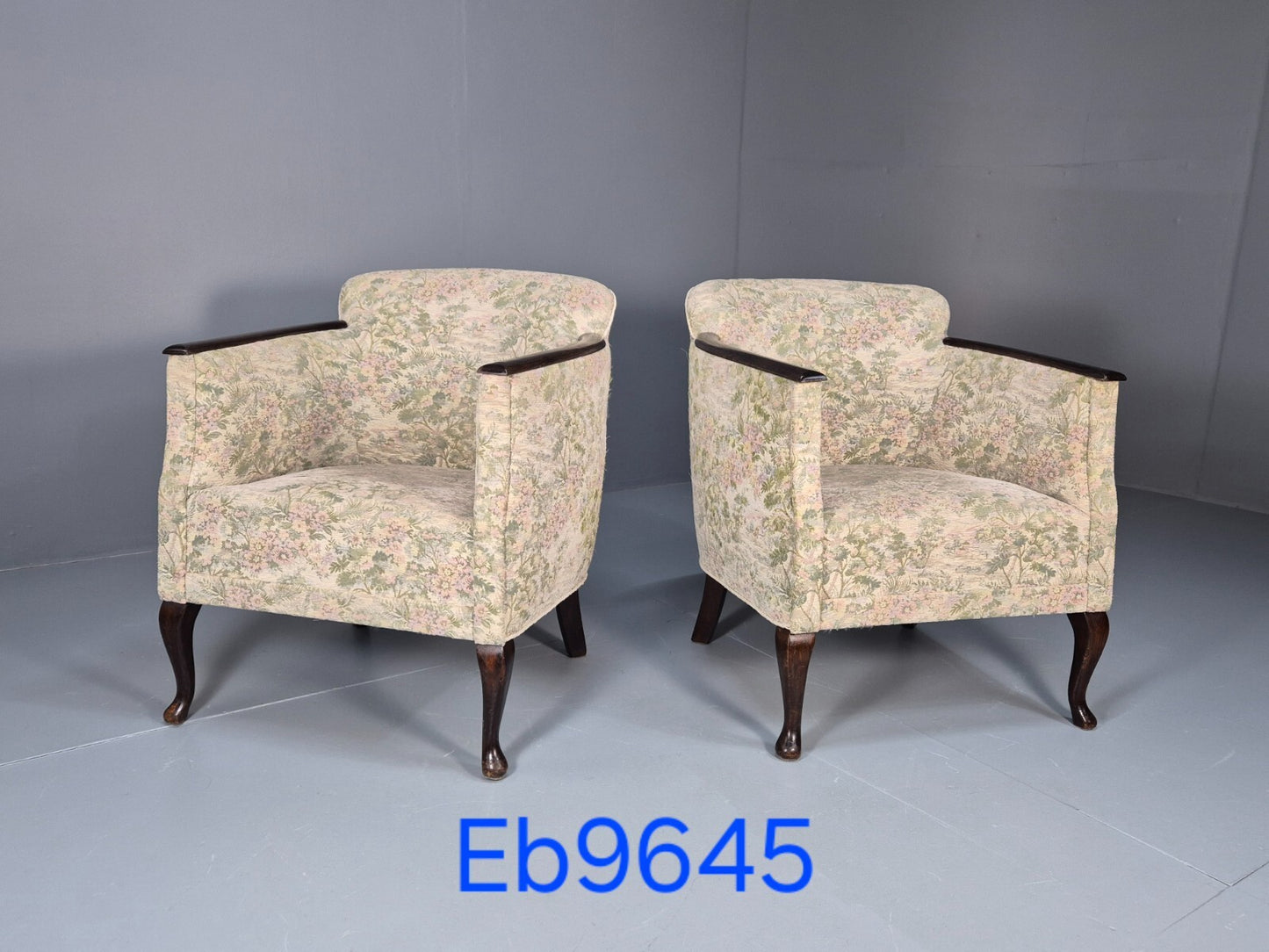 2 Vintage Danish Tub Chairs 1940s Floral Cotton 1980s Makeover EB9645 VCLO - UKDK FURNITURE