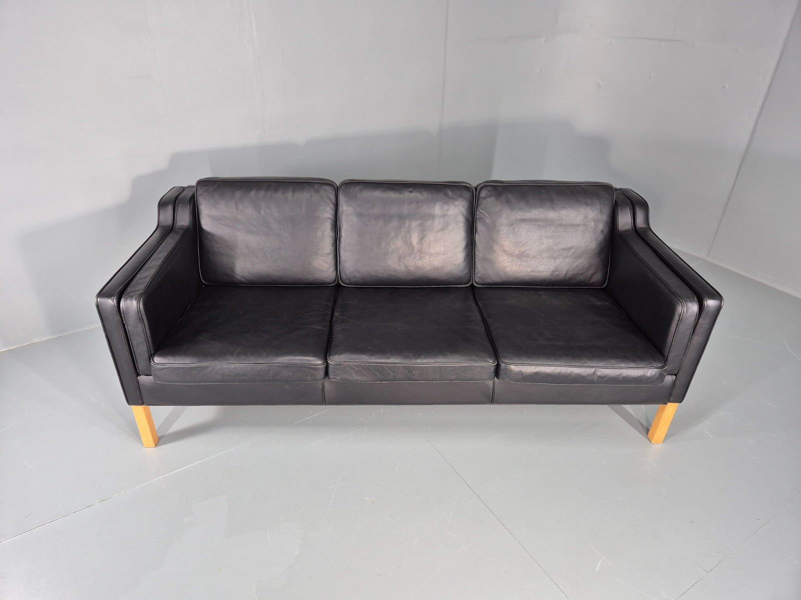 Vintage 3 Seat Sofa Danish Black Leather Mid Century Retro 1980s EB10476 M3SS7