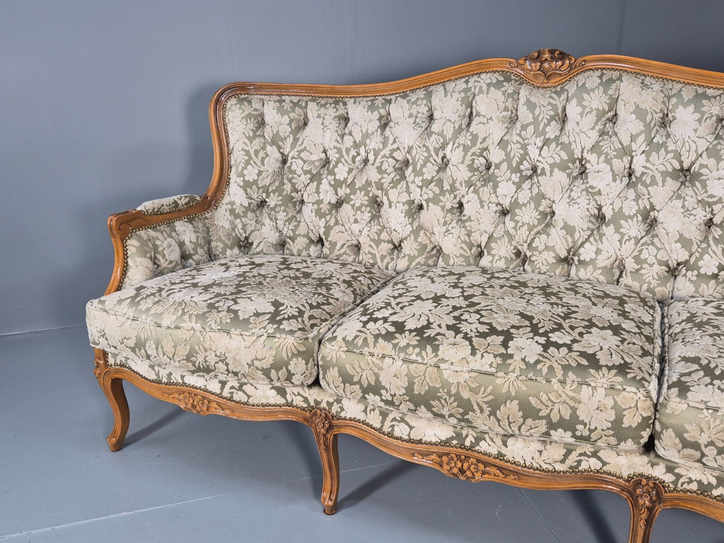 Vintage Danish Rococo Revival Floral upholstered 3 Seat Sofa EB9631 V3SS - UKDK FURNITURE