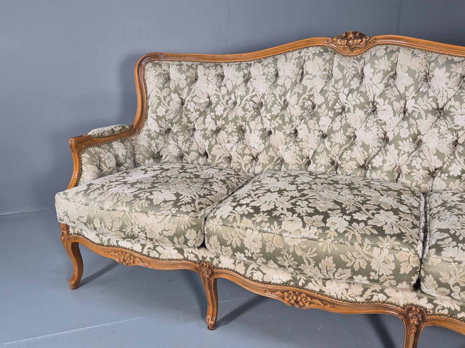 Vintage Danish Rococo Revival Floral upholstered 3 Seat Sofa EB9631 V3SS - UKDK FURNITURE