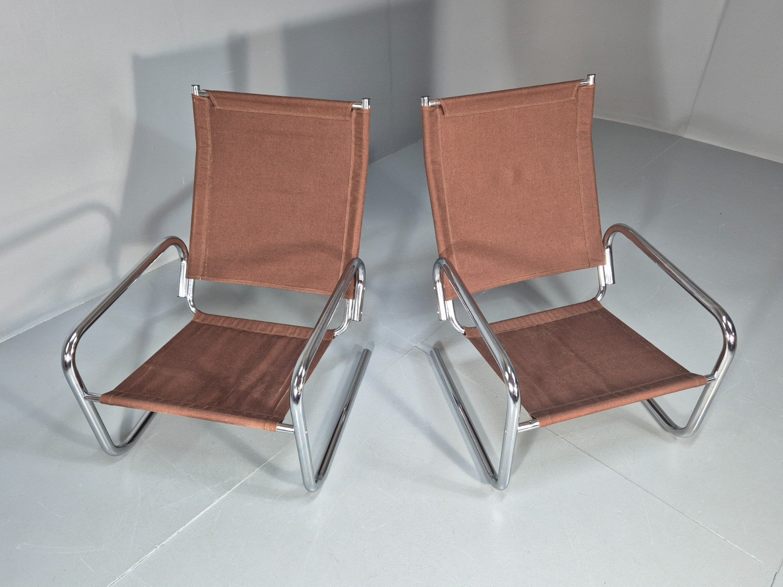2 1970s Chrome Tube Lounge Chairs New Upholstery Retro Mid Century  EB10617 MNOR14