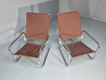 2 1970s Chrome Tube Lounge Chairs New Upholstery Retro Mid Century  EB10617 MNOR14