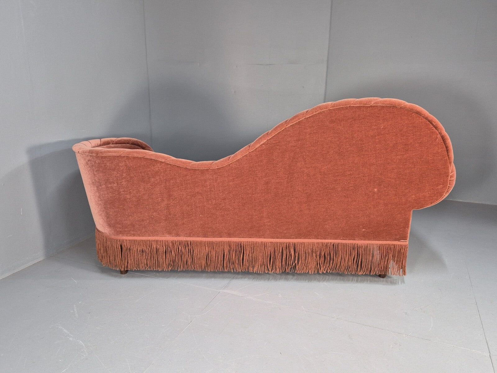 Vintage Danish Art Deco Chaise Lounge Pink Velour Tassels 1930s EB9664 VCHA - UKDK FURNITURE