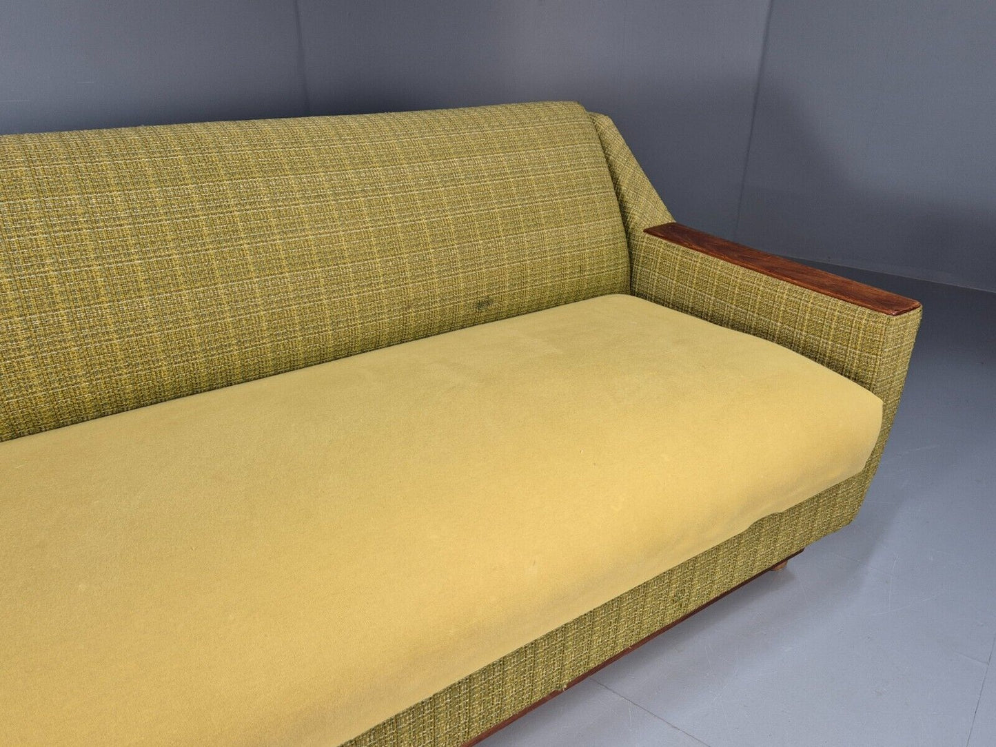 Vintage Danish 2 Seat Sofa Green Wool Teak Arms Retro MCM EB8900 M2SS - UKDK FURNITURE