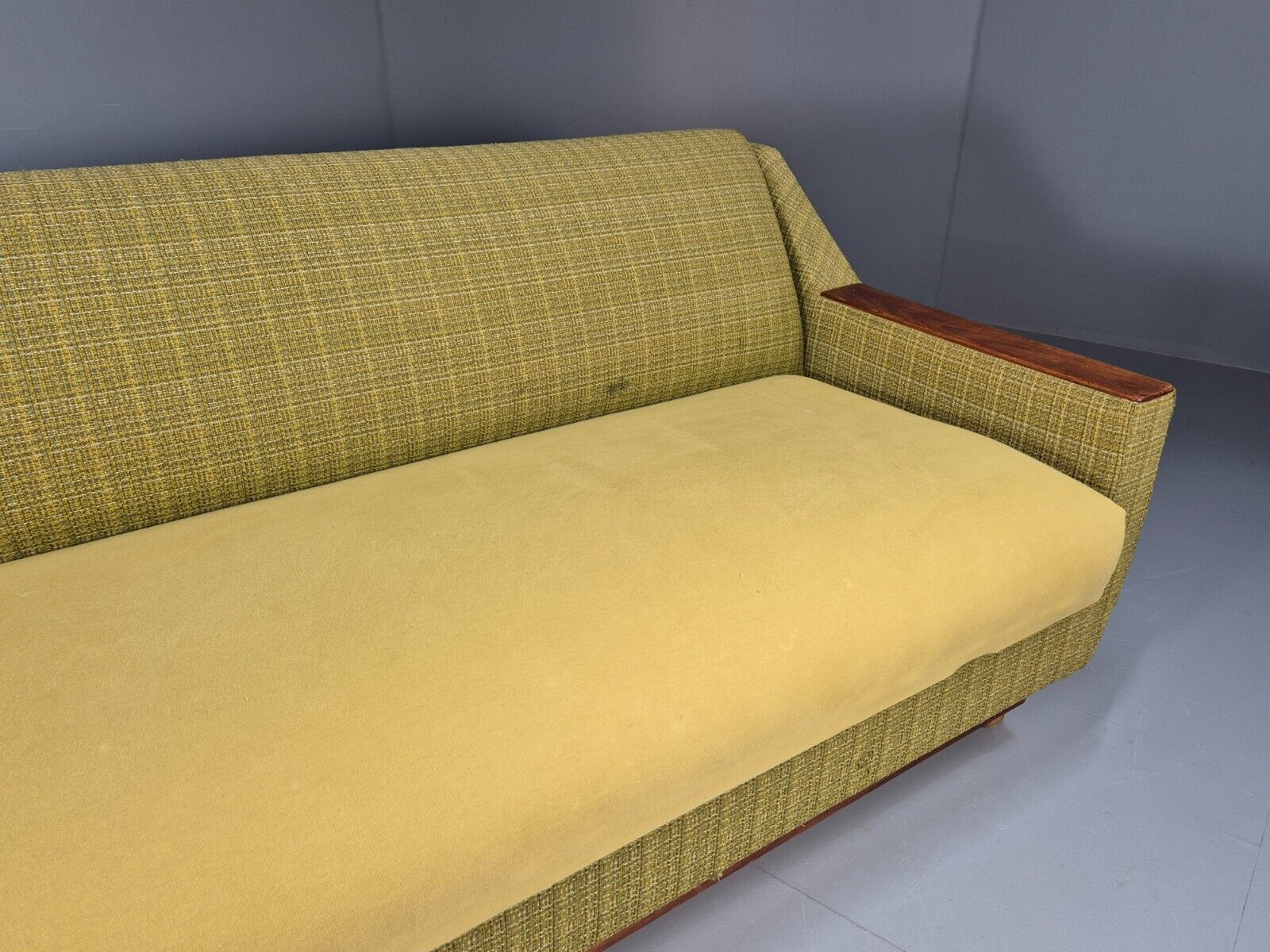 Vintage Danish 2 Seat Sofa Green Wool Teak Arms Retro MCM EB8900 M2SS - UKDK FURNITURE