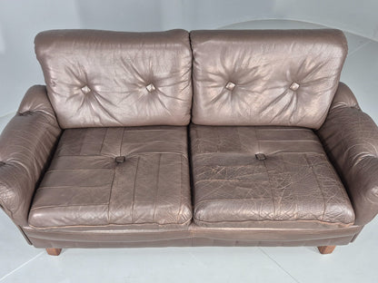 Vintage 2 Seater Sofa Danish Brown Leather Mid Century Retro 1970s EB11929a M2SS5