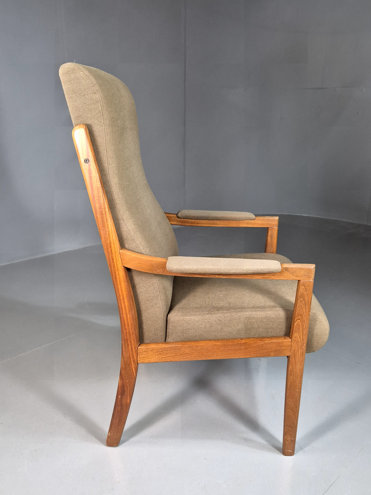 Vintage Swedish Lounge Chair Beige Wool Hardwood Frame MCM Retro EB7195 MNOR7