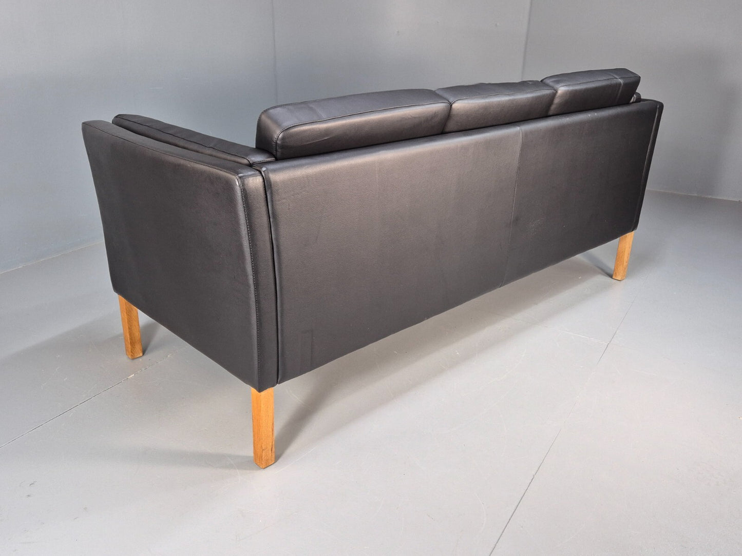 Vintage Danish Black Leather 3 Seat Sofa Retro MCM Style EB9062 M3SS - UKDK FURNITURE