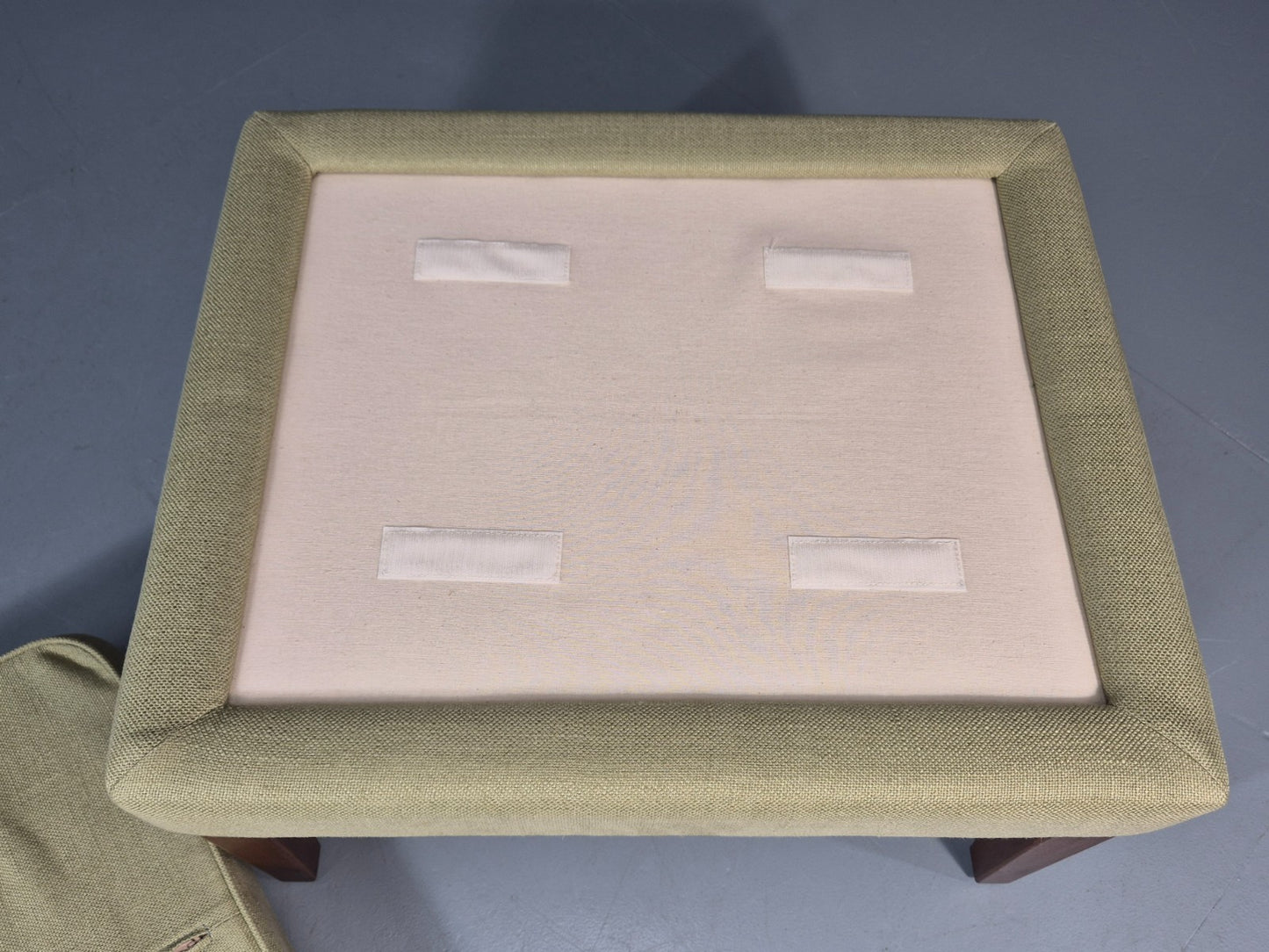 Mid Century Footstool Danish Vintage Green Wool Teak Frame 1970s EB11034 MFOO9