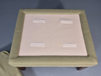 Mid Century Footstool Danish Vintage Green Wool Teak Frame 1970s EB11034 MFOO9