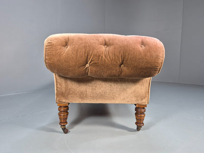 Antique Chaise Lounge Edwardian Peach Velour Turned Oak Legs 1900s  EB10705 VCHA15