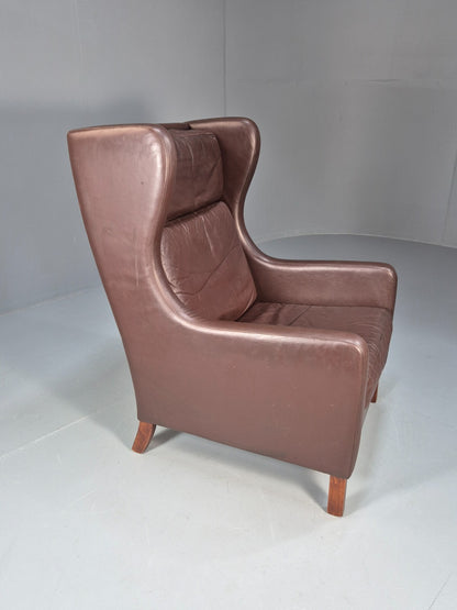 Vintage Brown Leather Wingback Chair Retro Mid Century Danish Design EB9329 MNOR - UKDK FURNITURE