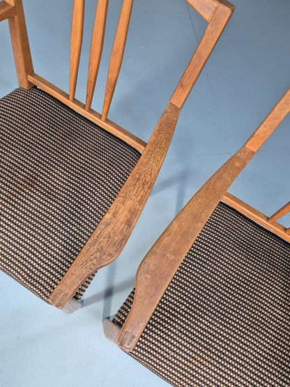 2 Gordon Russell Carver Dining Chairs Teak Green and Cream Wool MCM EB9748 MDIN - UKDK FURNITURE