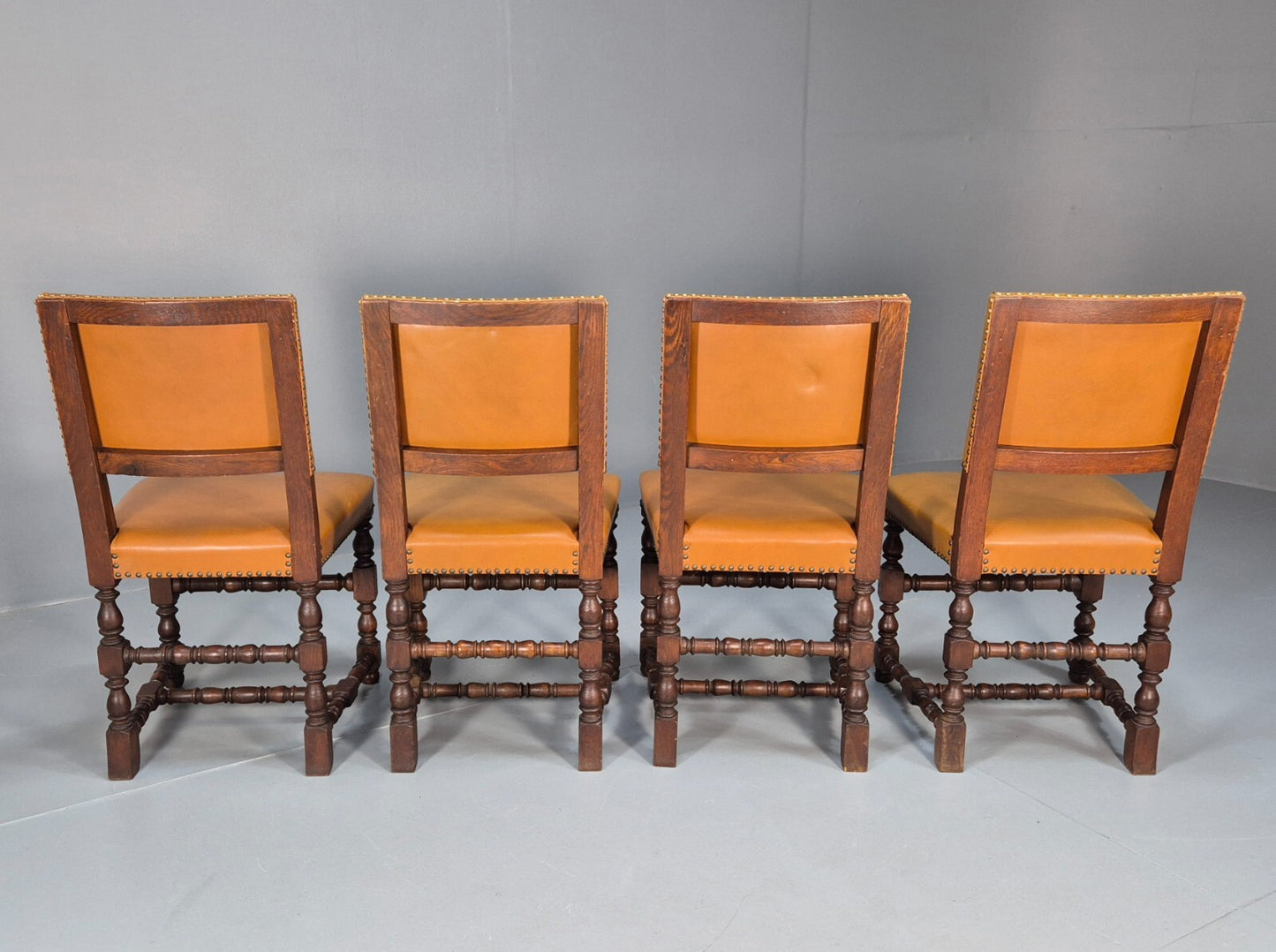 Vintage Tan Leather Dining Chairs Oak Frames 1950s Danish Design EB9660 VDIN - UKDK FURNITURE