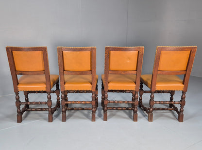 Vintage Tan Leather Dining Chairs Oak Frames 1950s Danish Design EB9660 VDIN - UKDK FURNITURE