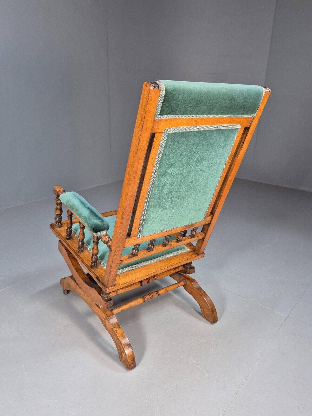 An Edwardian Mahogany Rocking Chair American Style Green Velvet EB9408 VCLO - UKDK FURNITURE