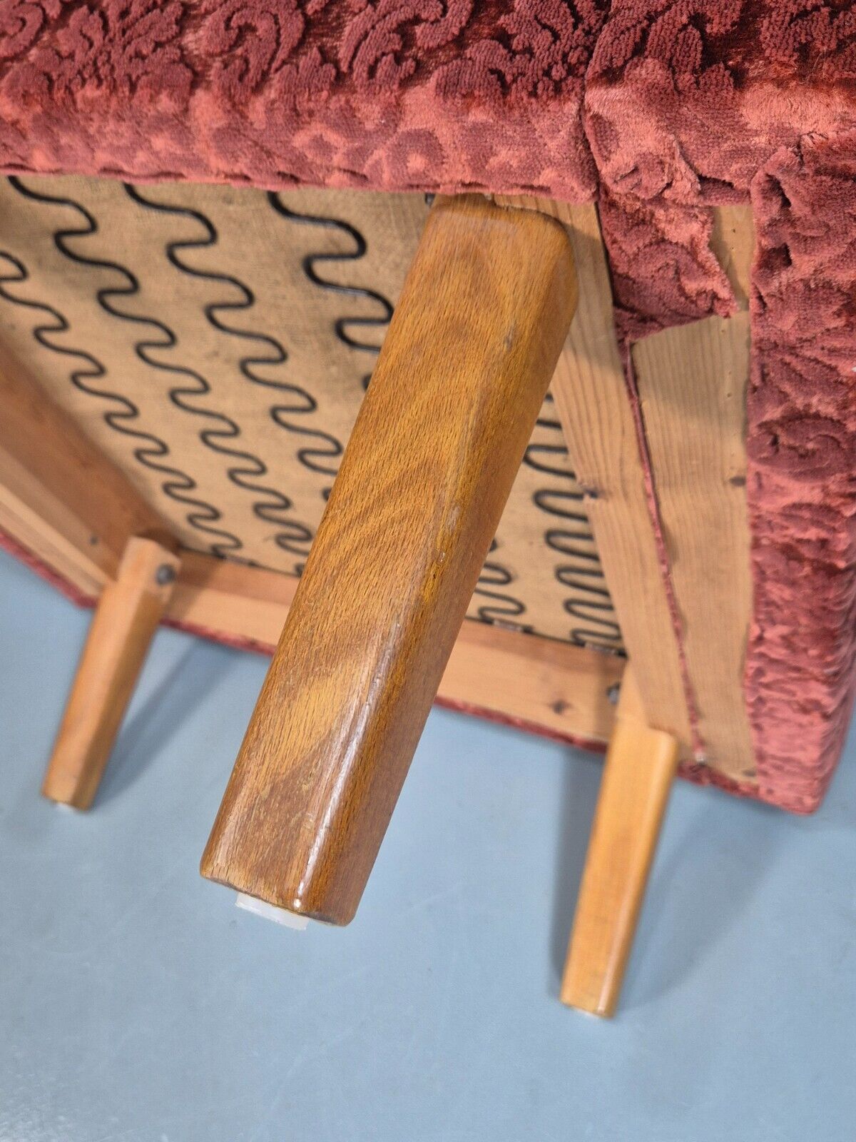 Vintage Swedish Lounge Chair Purple Moquette Teak Paws 1960s Retro EB7891 MNOR - UKDK FURNITURE