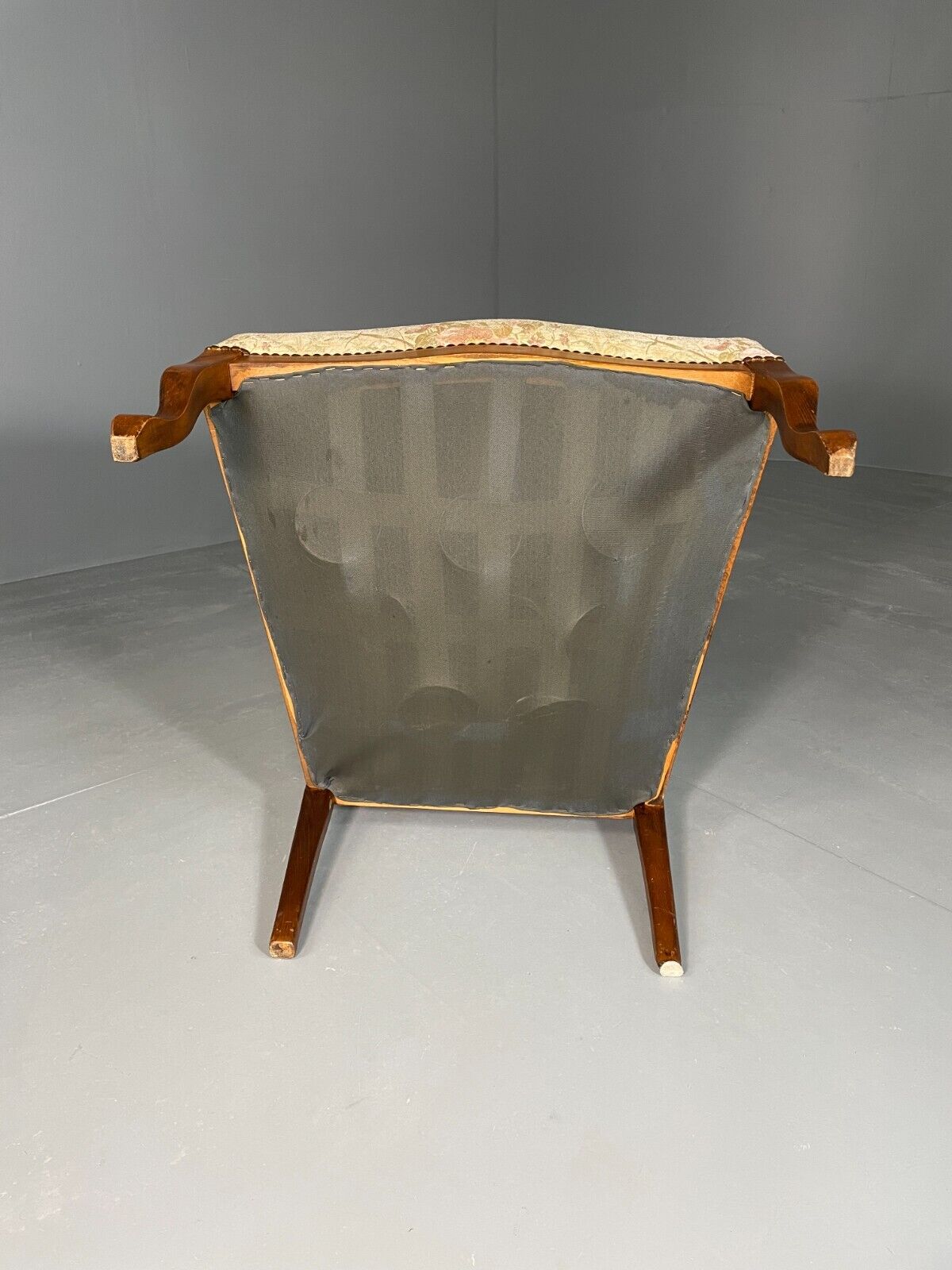 EB6426 Vintage Danish Wing Back Lounge Chair Haedwood Frame Floral Antique VCLO - UKDK FURNITURE