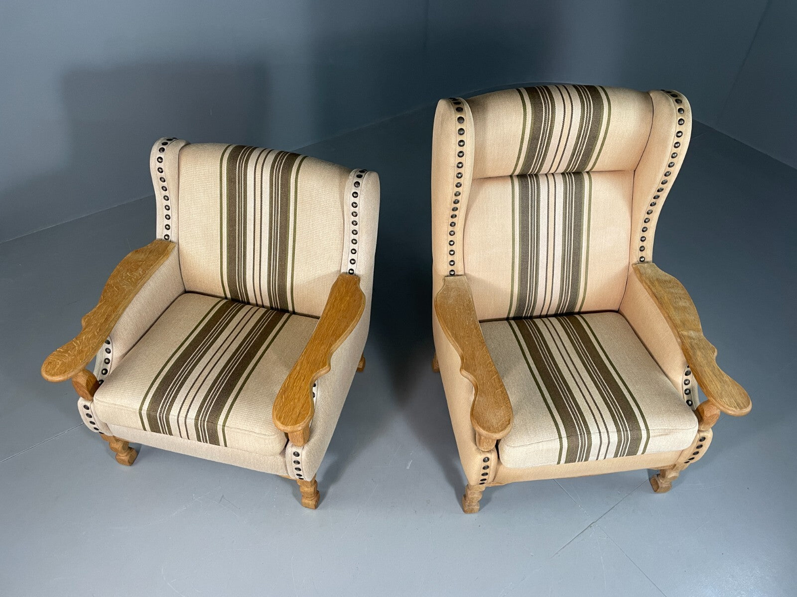2 Danish Lounge Chairs Oak Frame Cream Wool Kjaernulf Vintage Retro EB6689 MNOR3