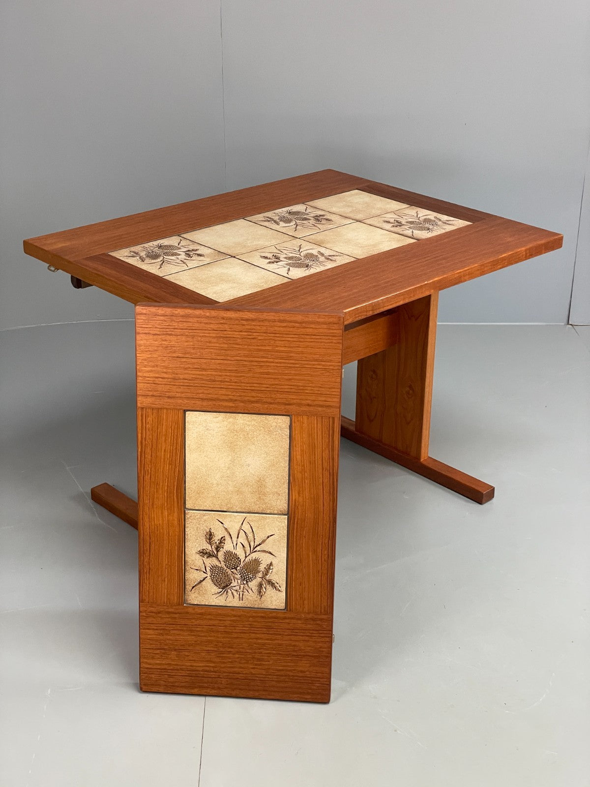 Vintage Teak Dining Table Tile Topped Danish Drop Leaf 1980s EB11563 MWOO14