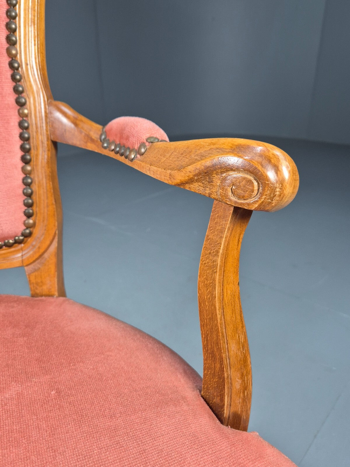 Vintage French Rococo Armchair Pink Velour Danish Repro 1970s EB9627 VCAR - UKDK FURNITURE