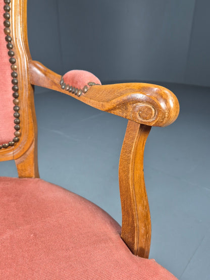 Vintage French Rococo Armchair Pink Velour Danish Repro 1970s EB9627 VCAR - UKDK FURNITURE