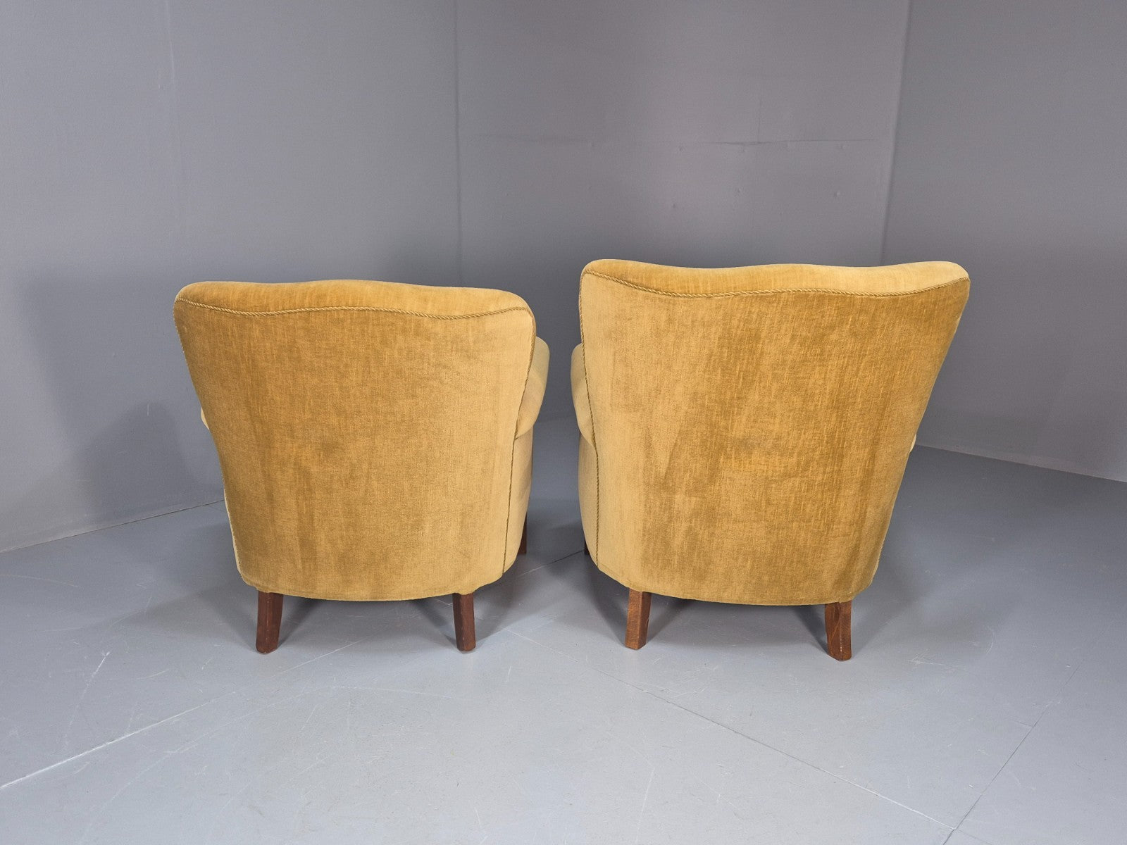 2 Art Deco Cottage Chairs Vintage Danish Gold Velour  1940s   EB10737 VCLO6