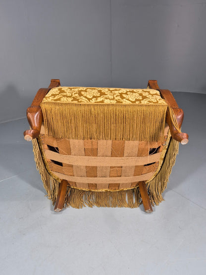 Art Deco Tub Chair Danish Vintage Gold Moquette Tassels Oak Frame  EB10753 VCLO13