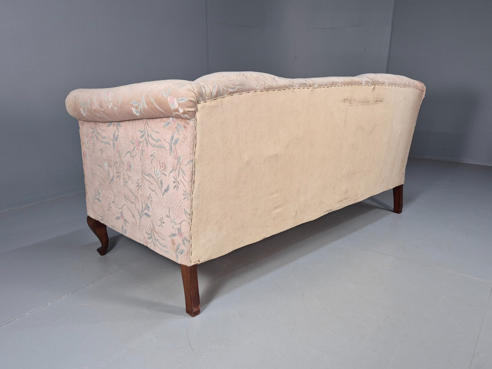 Vintage Danish Pink Cut Floral Velour Cottage Settee 1930s Antique EB9563 V3SS - UKDK FURNITURE