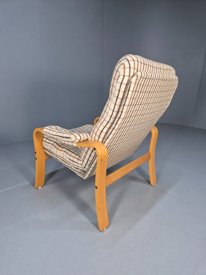 Vintage Danish Bentwood Lounge Chair Cream Wool Upholstery 1980s MCM EB9246 MBEN - UKDK FURNITURE