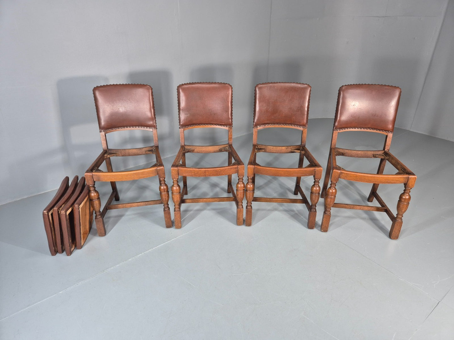 4 1930s Dining Chairs Oak and Rexine British EB11010 VDIN13