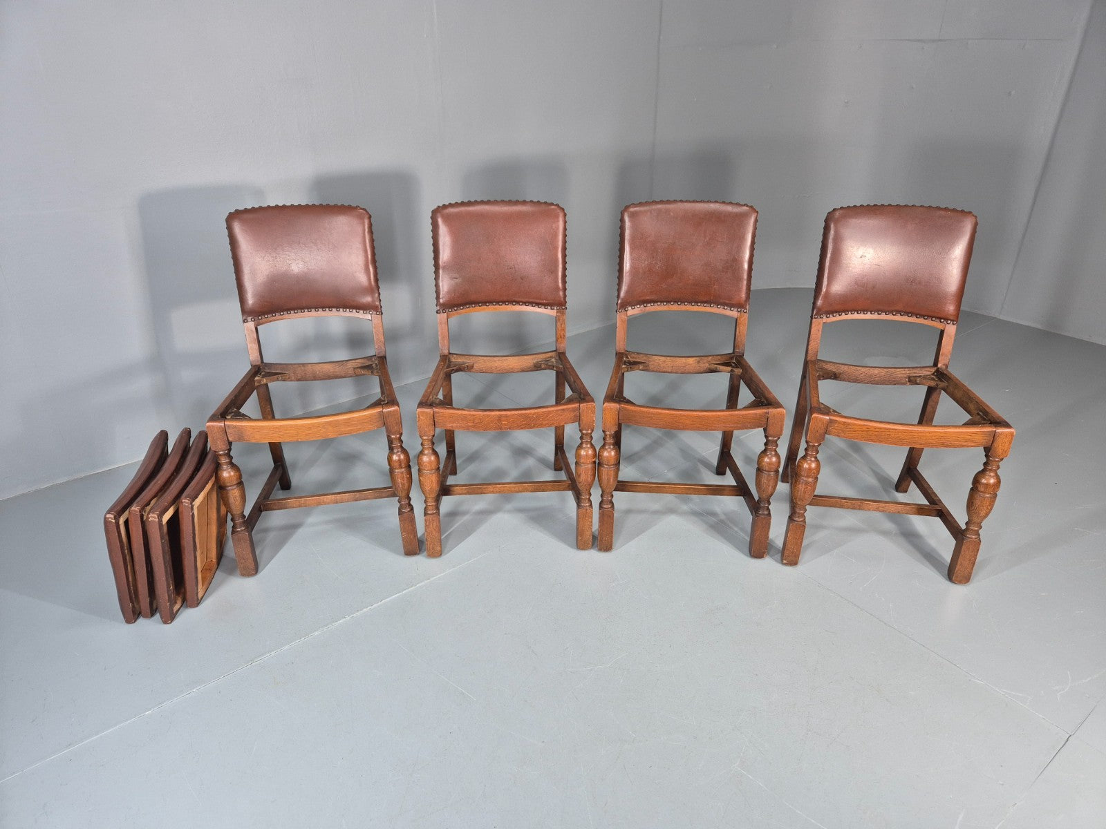 4 1930s Dining Chairs Oak and Rexine British EB11010 VDIN13