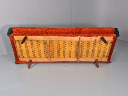 Vintage 3 Seater Sofa Vinyl Orange Velour 1960s Retro Mid Century EB11333 M3SS8