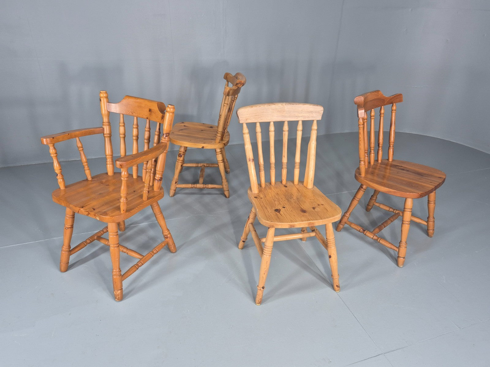 Harlequin set of 4 Vintage Pine Dining Chairs 1980s Retro EB11744 VDIN10